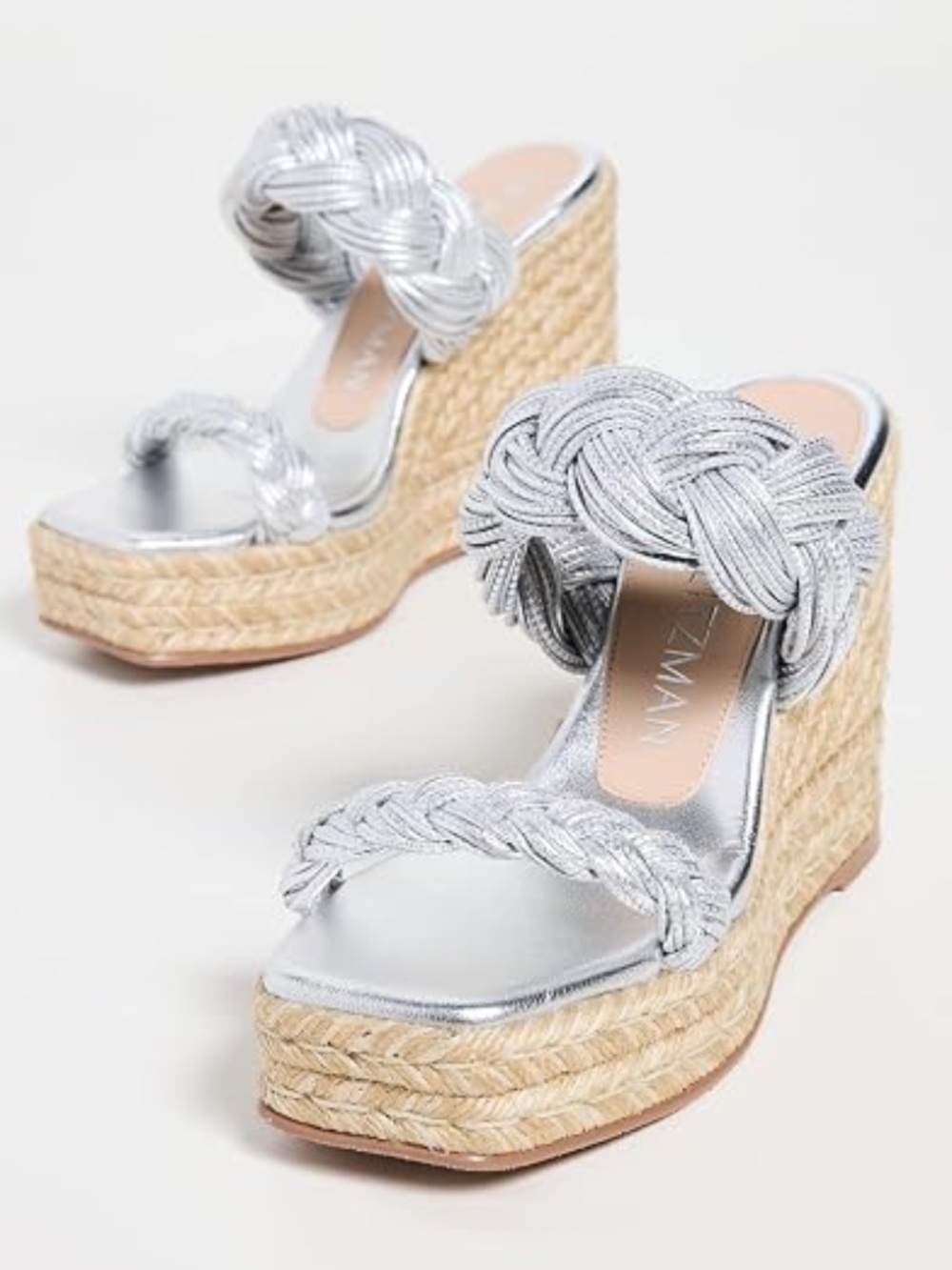 Stuart Weitzman Braida Espadrille Metallic Silver Braided Slides SZ 9 NWOT